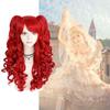 Lolita Cosplay Wig With Double Tiger Clips Red Long Curly Synthetic Hair For Anime Costumes