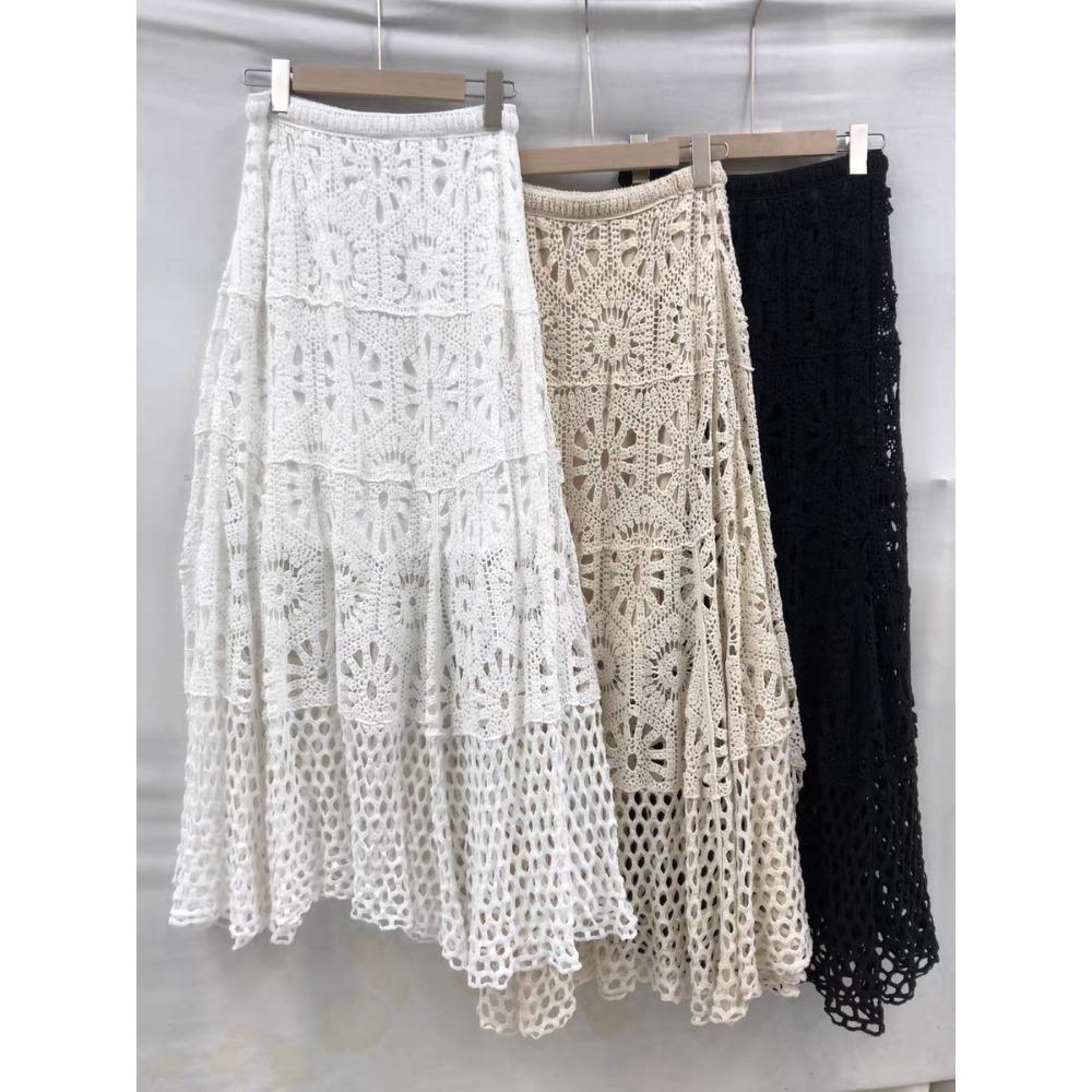 Skirt Women Knitting Lace Long Solid Hollow Out Sexy Hollow Summer Style Loose Basic