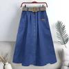 Damenrock Frühjahr/Sommer 2025, gewaschene Baumwolle, elastischer Bund, hohe Taille, Taschengürtel, einfarbig, lange A-Linien-Röcke, geschlitzter Saum, vielseitig kombinierbar