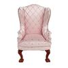 Miniature Pink Quilted Armchair Wooden Doll Furniture 1/12 Scale For Living Room Scene Accessories