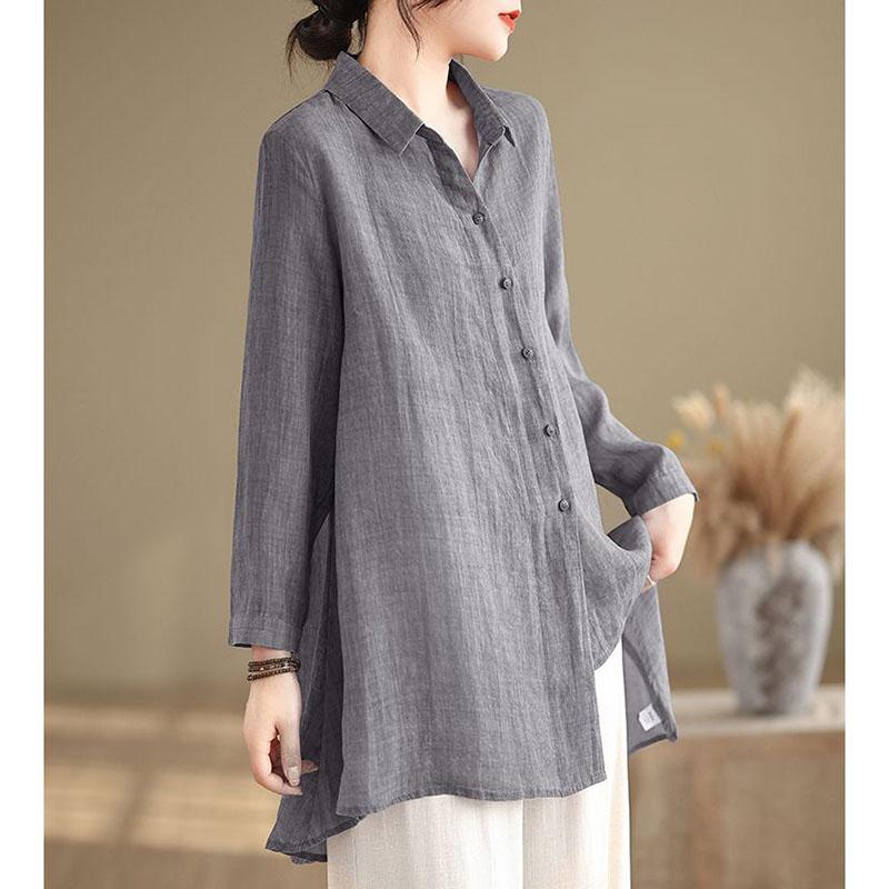 Camicia Lunga in Cotone e Lino Taglia Larga Donna Primavera Autunno Cardigan Moda Larga Casual Protezione Solare Camicia Donna