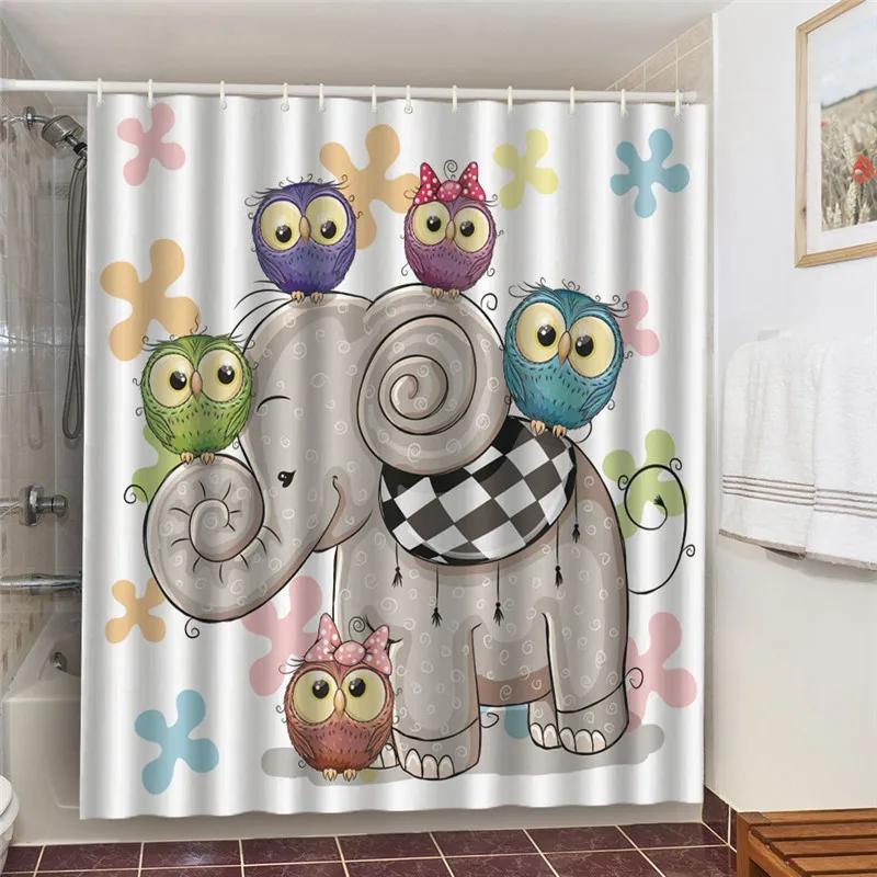 Waterproof Bath Curtains 100% Polyester Fabric Shower Curtain Thinking Elephant Printed Home Decoration Background Screen Decor