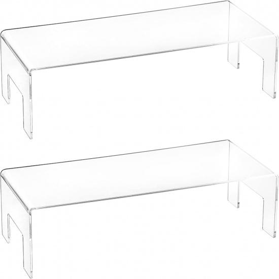 Frcctre 2 Pack Acrylic Display Risers, 5mm Thick Clear Display Risers Stand Acrylic Showcase Fixtures Shelf for Dessert Cupcake Figures Toys