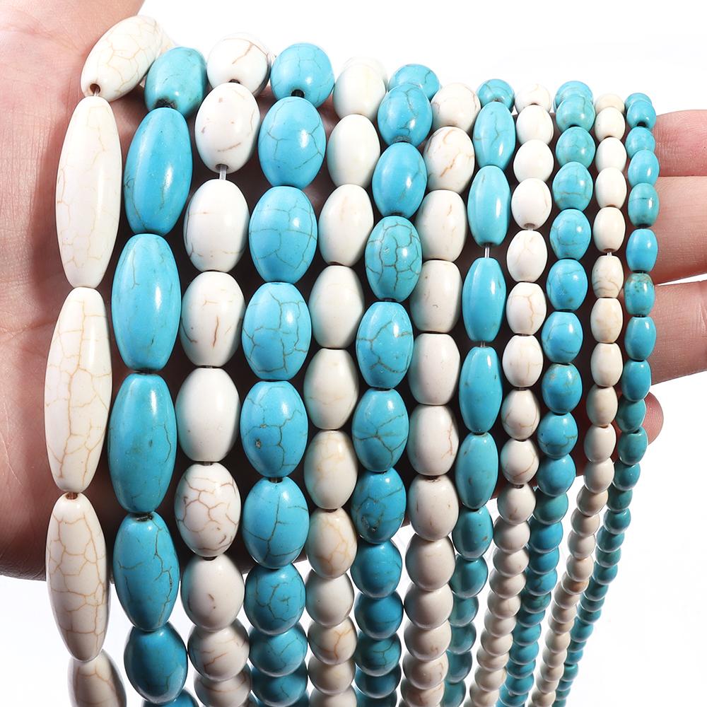 11-55pcs/lot Multiple Size Oval Turquoise Stone Beads Seed Beads Loose Spacer Beads For Jewelry Making DIY Bracelet Necklace