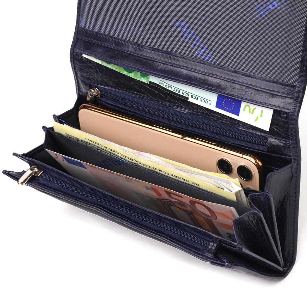 Women's Purse with Coin Holder Made of Genuine Leather CANPELLINI Wallet 21533 Blue