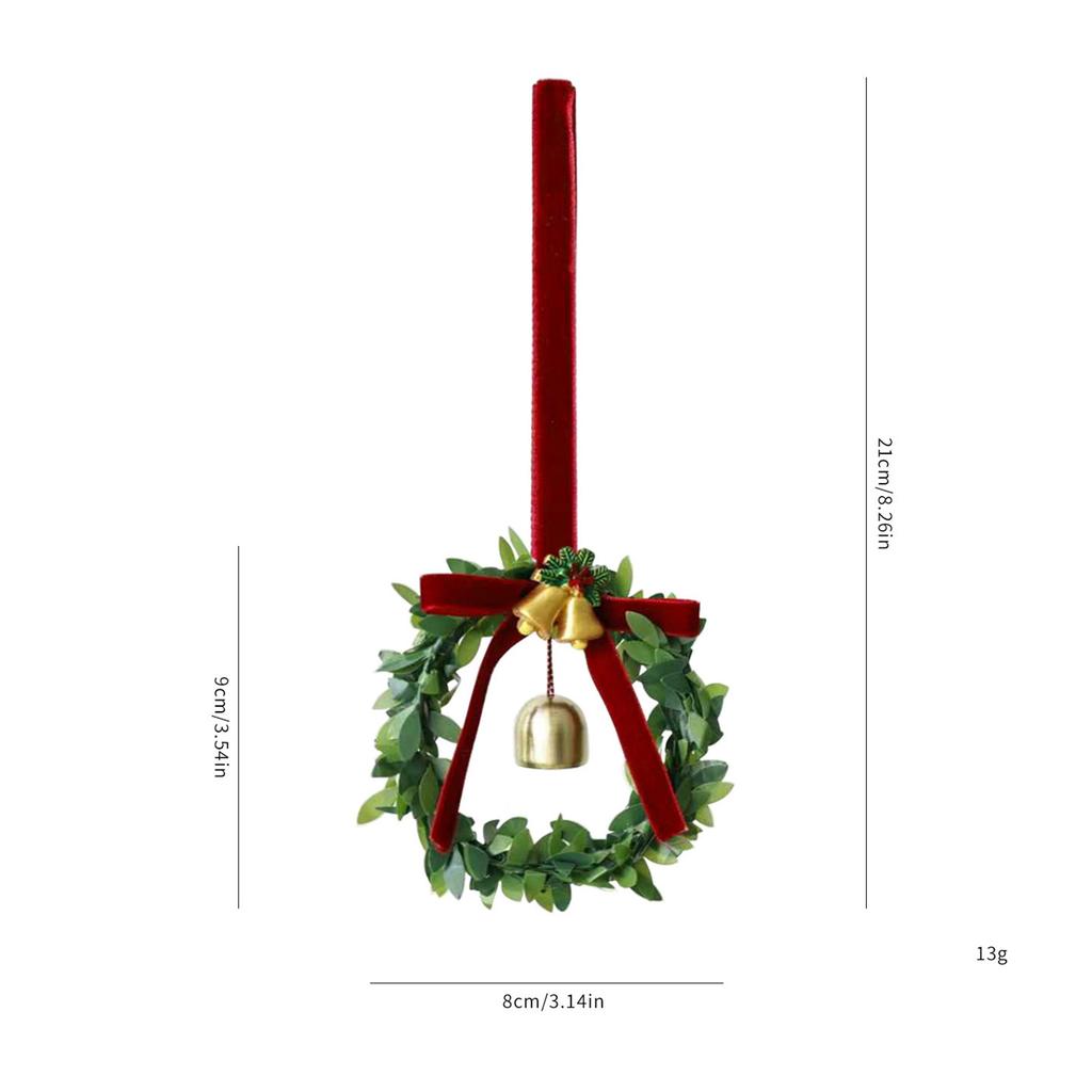 Flocked Bow Bells Wreath with Red Berries for Christmas Tree Decoration, Holiday Floral Garland for Door Hanging