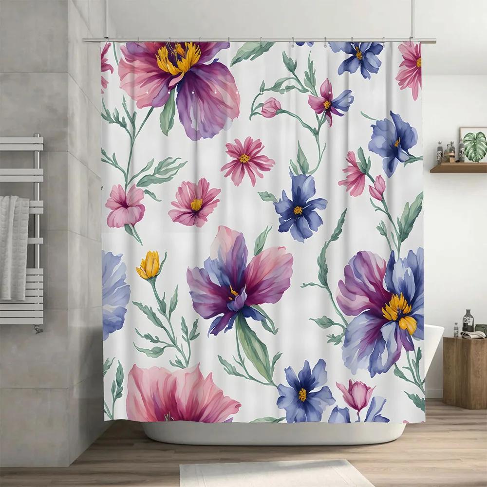 Watercolor Flower Shower Curtain 3D Printed Bath Decor for Bathroom Accessories Set Home Decoration