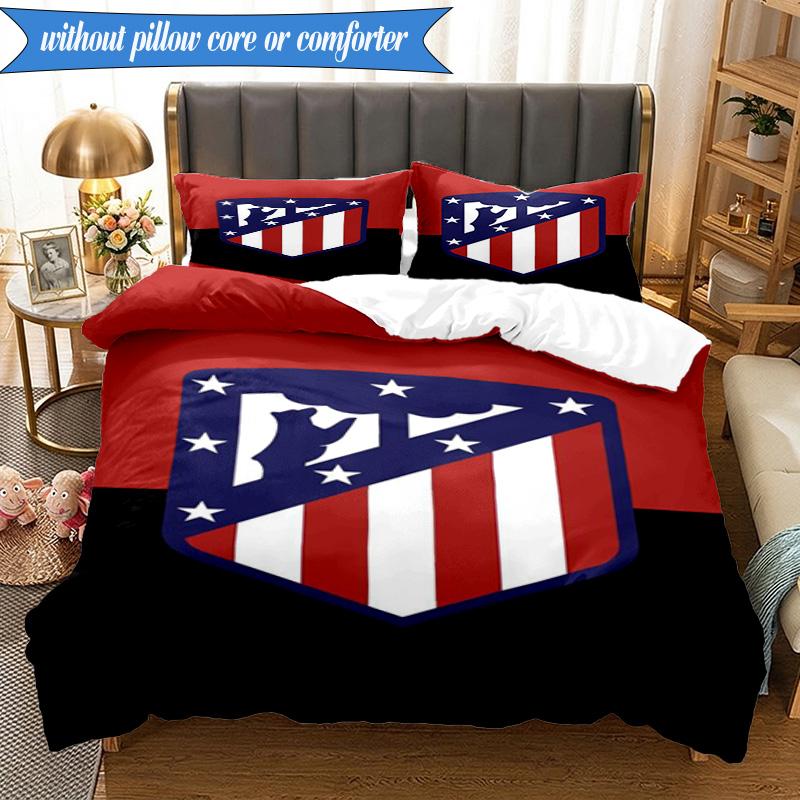 3PCS Atlético De Madrid S.A.D Printed Soft Bedding Set,Including 1pc Duvet Cover And 2pcs Pillowcases Perfect for Bedroom, Dormitory, Fan Gift