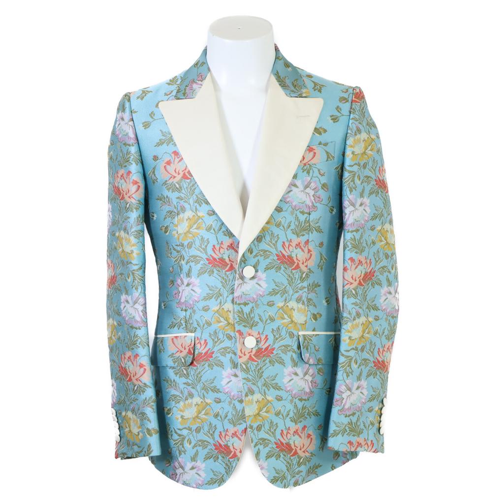 GUCCI [Excellent Condition/Domestically Authorized] 478453 Fully Embroidered Flower Peak Lapel Tailored Jacket Jacket 46 Blue / multicolorUsed