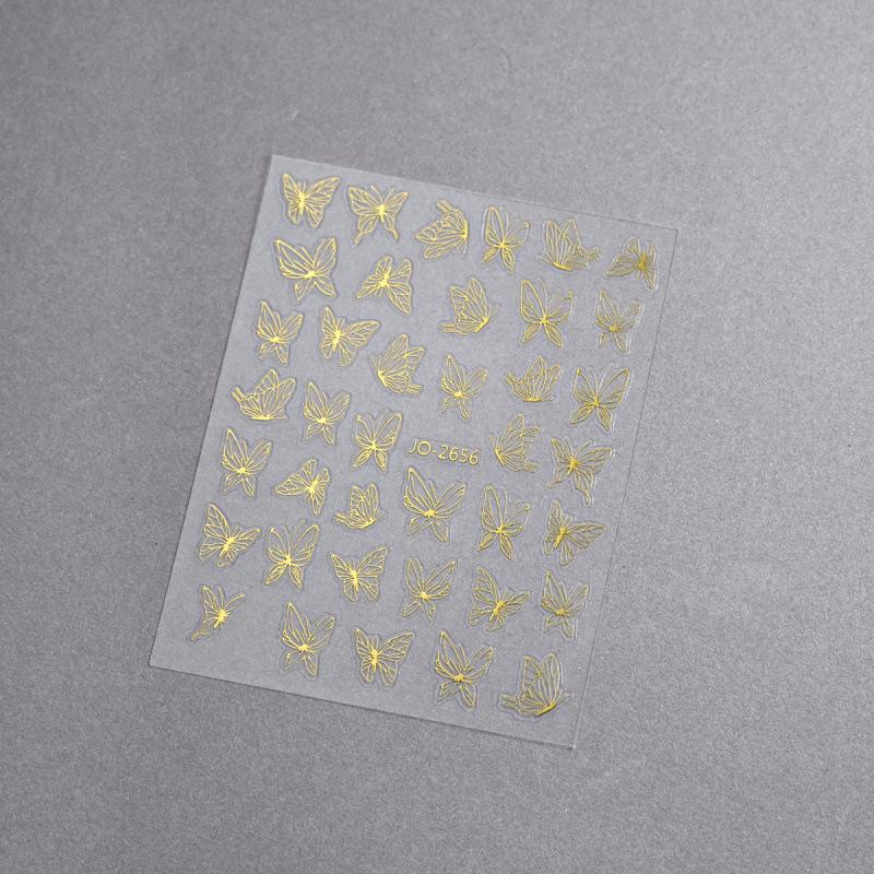 Retro Minimalist 3D Hand-Painted Butterfly Nail Stickers - Gold, Black & White