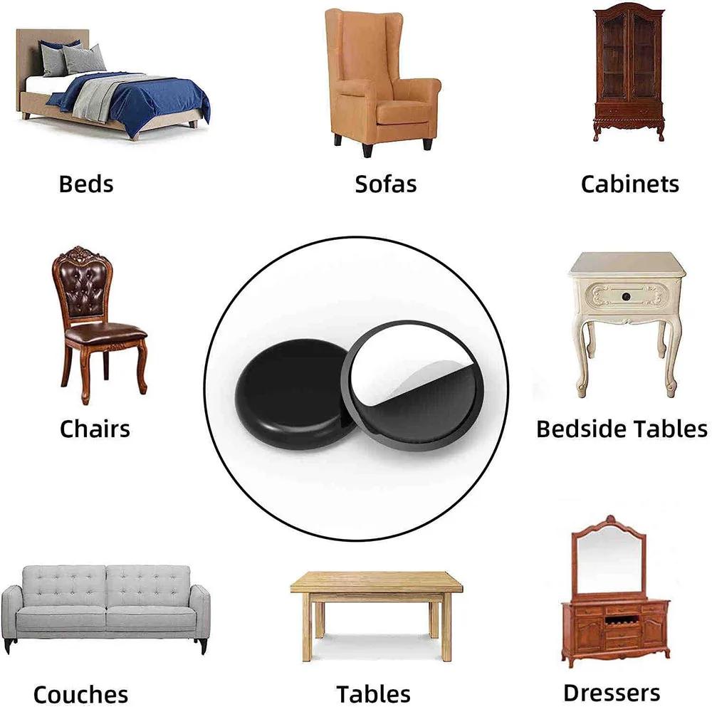 20Pcs Black PE Sliding Pad Self-Adhesive Mobile Sliding Pad Silent Wear-Resistant Furniture Table&Chair Foot Pad Protective
