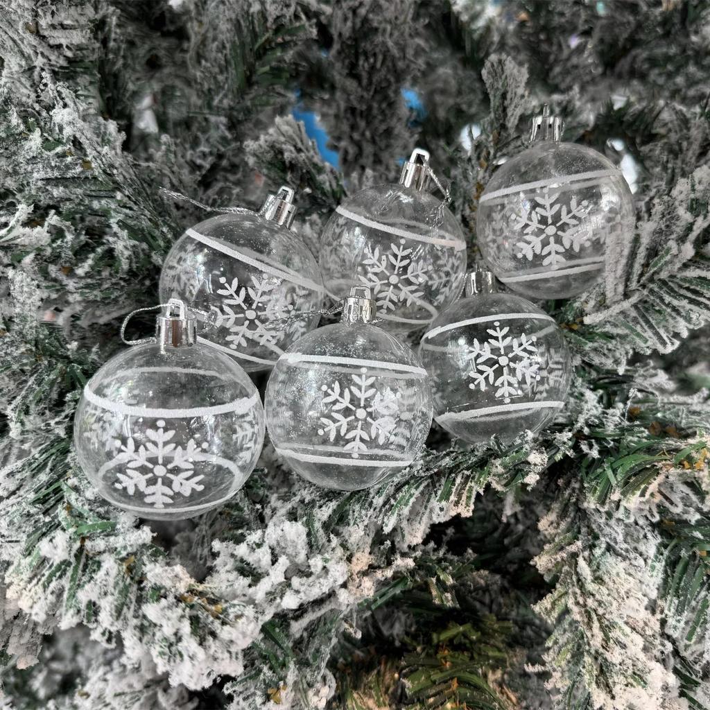 6PCS 6CM Transparent Snow Christmas  Supplies Balls Pendants for Christmas Tree DIY Decoration Clear Baubles Hanging Ornaments