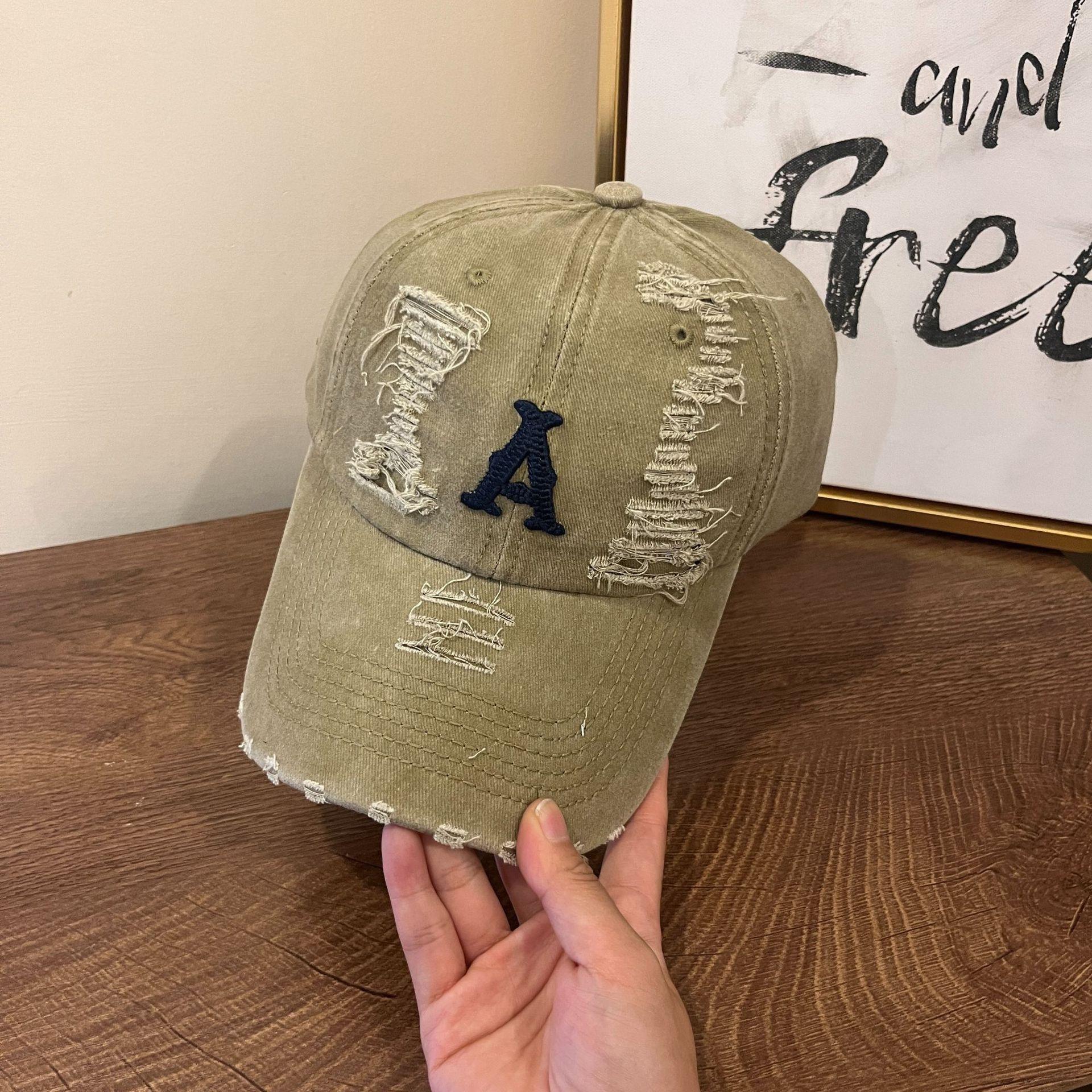 

Старая повседневная универсальная кепка, мужская и женская мягкая кепка для активного отдыха, универсальная бейсбольная кепка с вышитыми отверстиями и заусенцами M（56-58cm） хаки