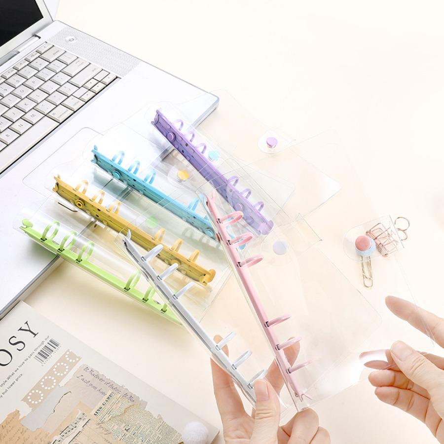 Lightweight Pvc Loose-Leaf Shell 6 Holes A6 Transparent Loose-Leaf Shell, Color Clip, Simple Candy Color Album Shell