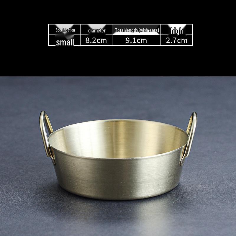 Gold-Plated 304 Stainless Steel Kimchi & Dipping Dish with Handle – Extra Thick Japanese/Korean Style Retro Dish