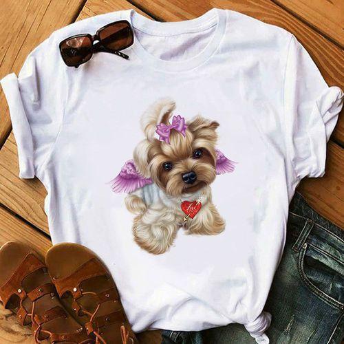 

Kawaii Animal Dachshund Dog Graphic Women T-Shirt Summer Tees Loose 90S Short Sleeve Blouse O-Neck Ladies White Tops Y2K Clothes XXXL білий