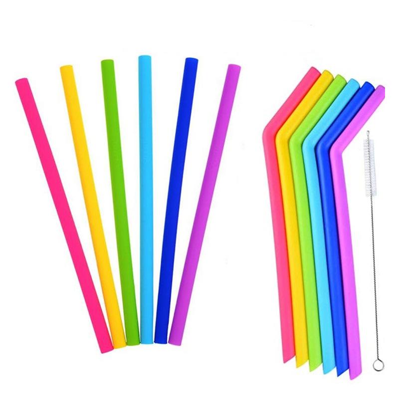 6Pcs Reusable Silicone Drinking Straws Food Grade Silicone Straws Drinking With Cleaning Brush Party Straws BPA Free