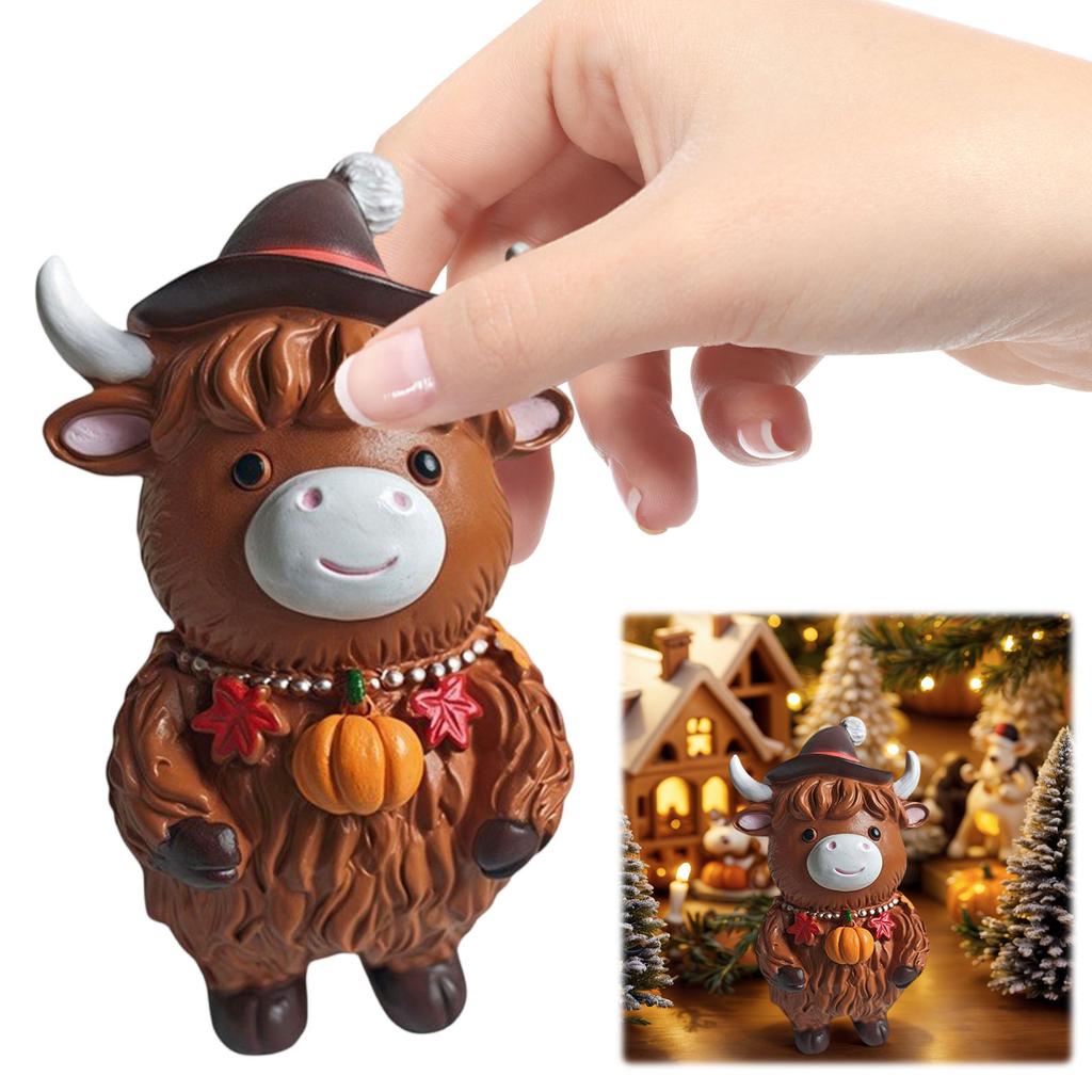 Söt Highland Cow Figurin med Tomtemössa Highland Kalv Skrivbordsdekoration Härlig Juldekoration Gåva för Trädgård Bord Hylla