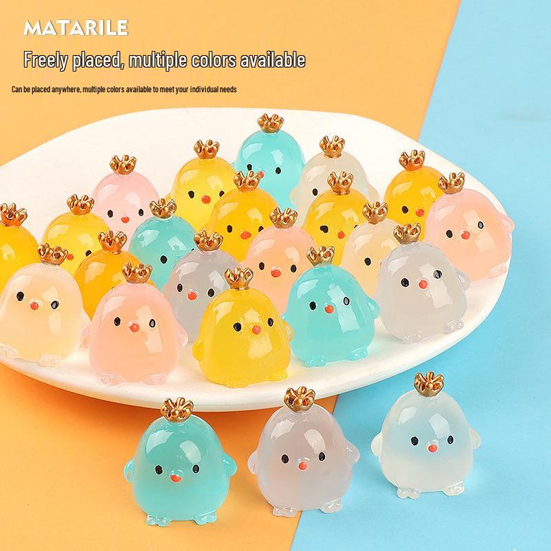 Cute Crown Chicken Mini Luminous Ornament for Car and Home Decor