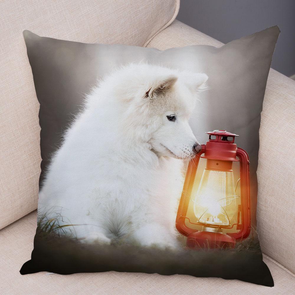 50 Stil Husă de Pernă Câine Alb Drăguț Samoyed Decor Husă de Pernă Animal de Companie Iubitor Husă de Pernă Moale de Pluș pentru Canapé Cameră Copii