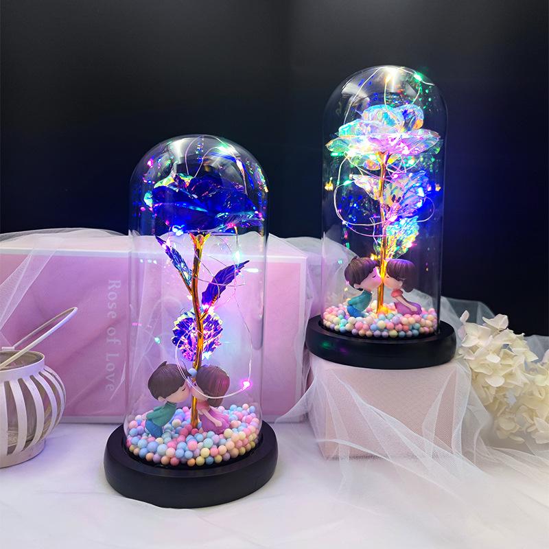 Send girlfriend birthday immortal rose glass cover luminous ornament source immortal flower gift box