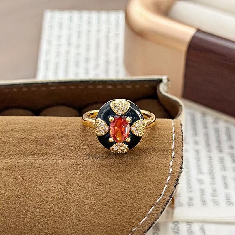 Medieval Vintage Lace Red Zir*****Pen Ring Women'S Niche High-End Light Luxury Index Finger Ring