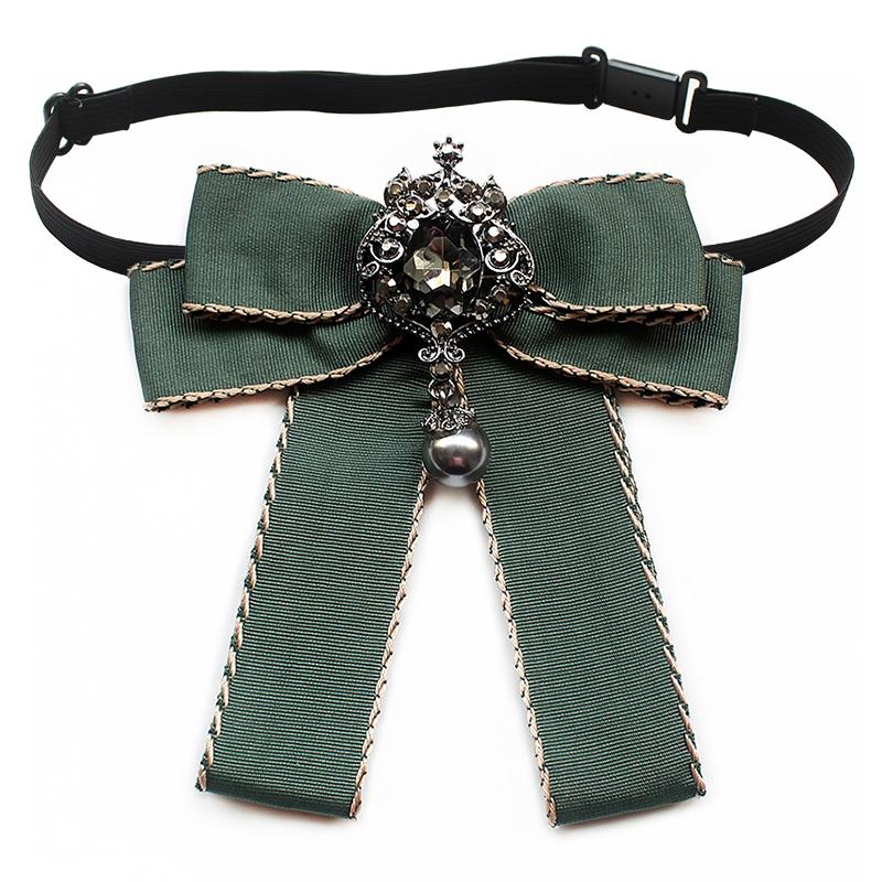 Black Crystal Women Neck Ties Accessories Vintage Bow Tie Women Green Fake Neck Tie For Women Tops and Blouses Shirt Gravata