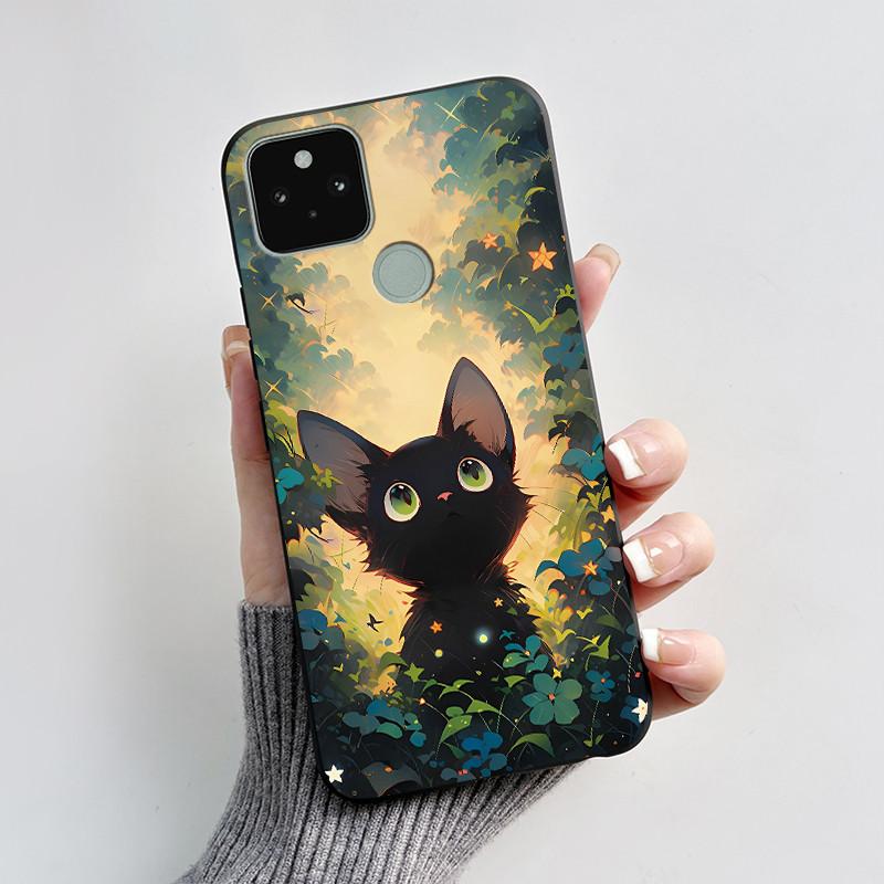 For Google Pixel 5 5A Case Cute Cat Cartoon Love Heart Silicone Soft TPU Back Cover For Pixel 5 5a Shockproof Protective Coque