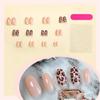 24Pcs Short Almond Leopard Press On Nail Glossy False Nail Winter Nail Decors Full Covers Stick on Nail Easy To Apply