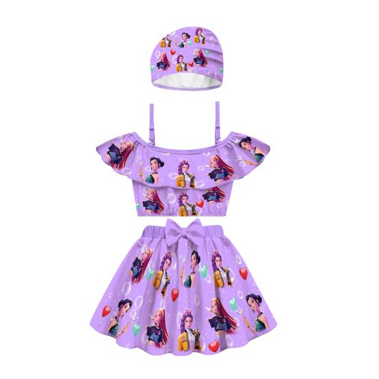 Children's Swimsuit Two Piece Set Girls Swimwear All Over Print Racerback Top