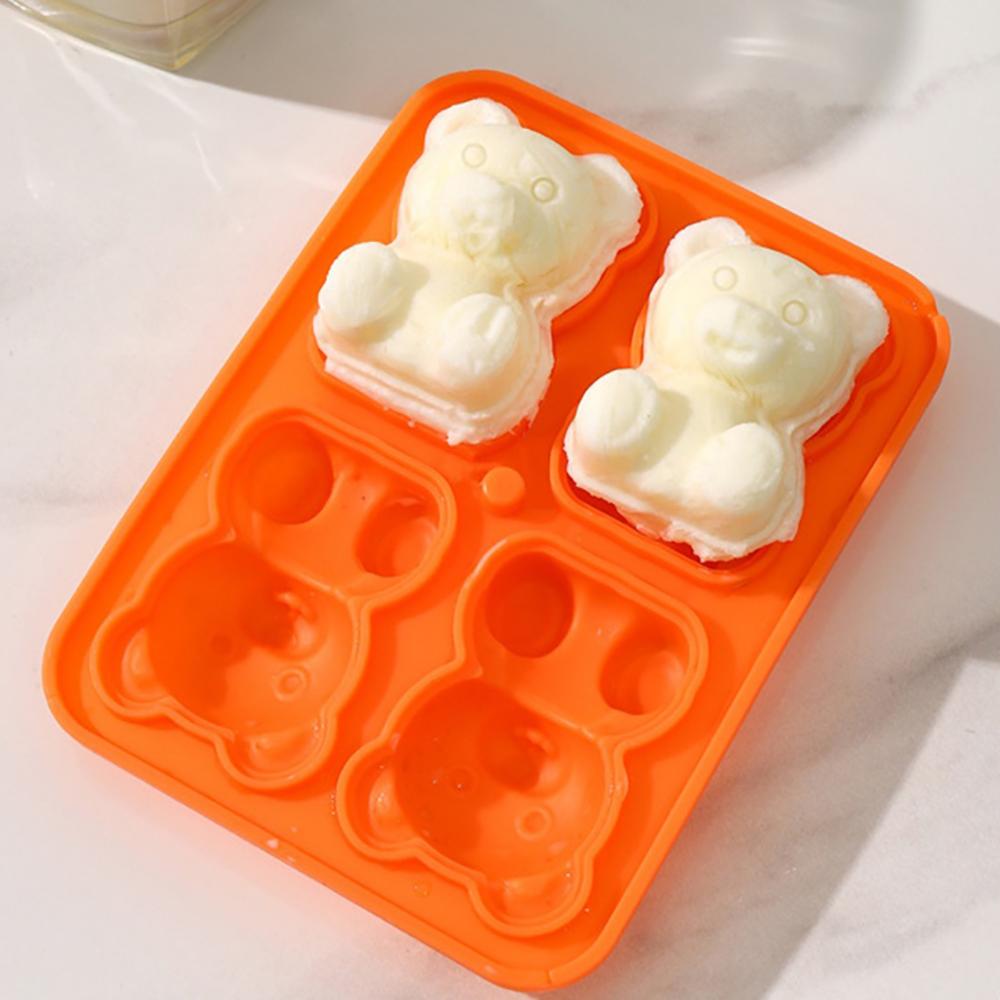 4 Grid Silicone Ice Cream Maker Mold Create Cute Teddy Bear Shape Ice Block Mold With Lid Summer Household Kitchen Accessories