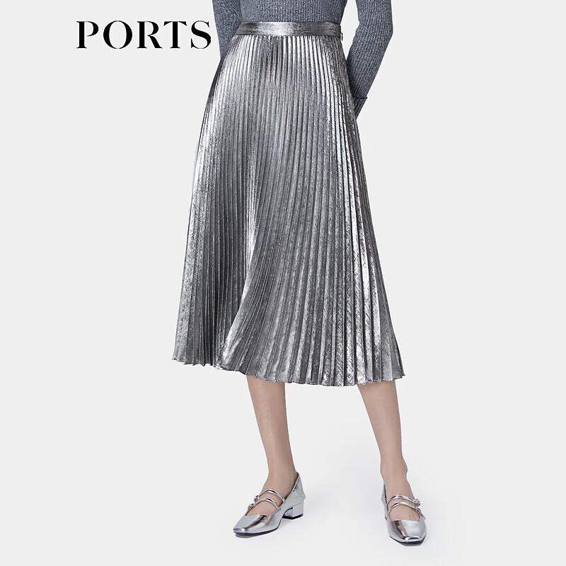 PORTS Women's Grey Pleated Midi Skirt