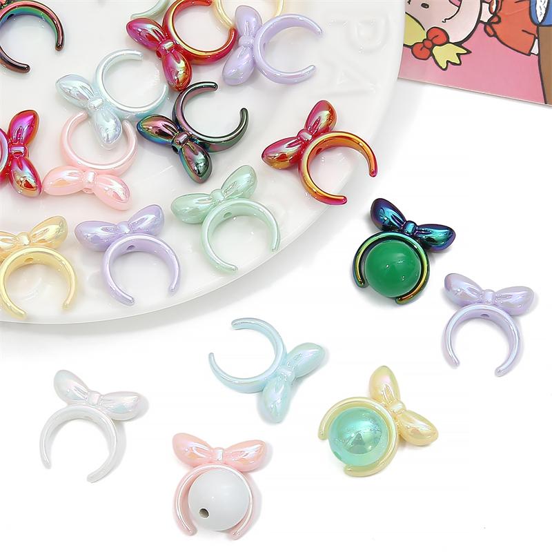 4pcs 25mm Acrylic Rabbit Bow Beads Charm for Necklace Keychain DIY Jewelry Craft Making