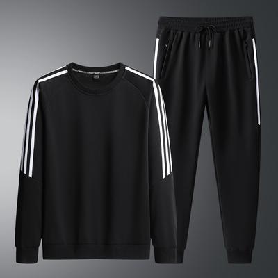 Set Men's Round Head Middle Aged Youth Sports Loose Fit Two Piece Casual Hoodie Sweatpants