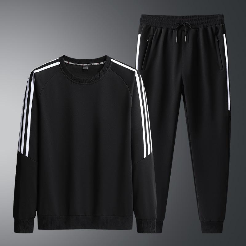 Set Men's Round Head Middle Aged Youth Sports Loose Fit Two Piece Casual Hoodie Sweatpants