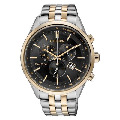 Chronograph Schwarz Analog Business Solar Schiffe Japan Citizen Eco-Drive AT2144-54E Herrenuhr, Übersee,