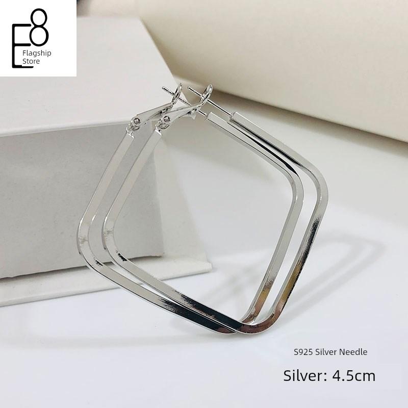 S925 Sterling Silver Simple 2026 New Style Square Hoop Earrings Exaggerated Large Earrings European and American Style Ear Studs
