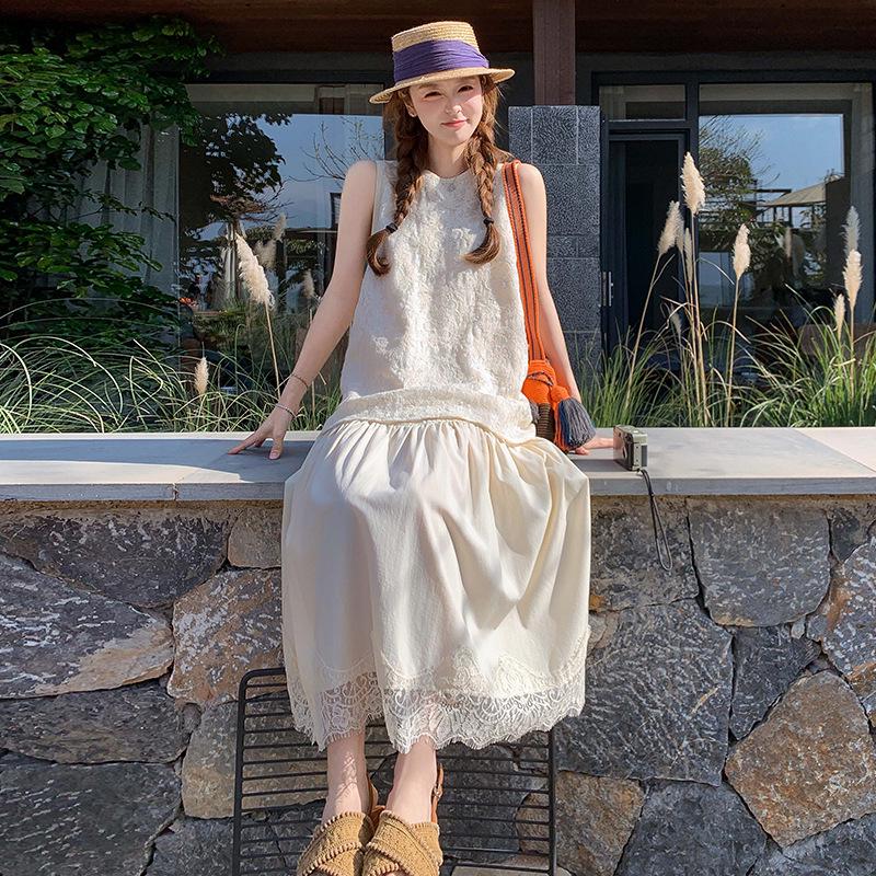 

Летнее курортное платье без рукавов с кружевной вышивкой для женщин - AG2519 XL (120-130 jin)