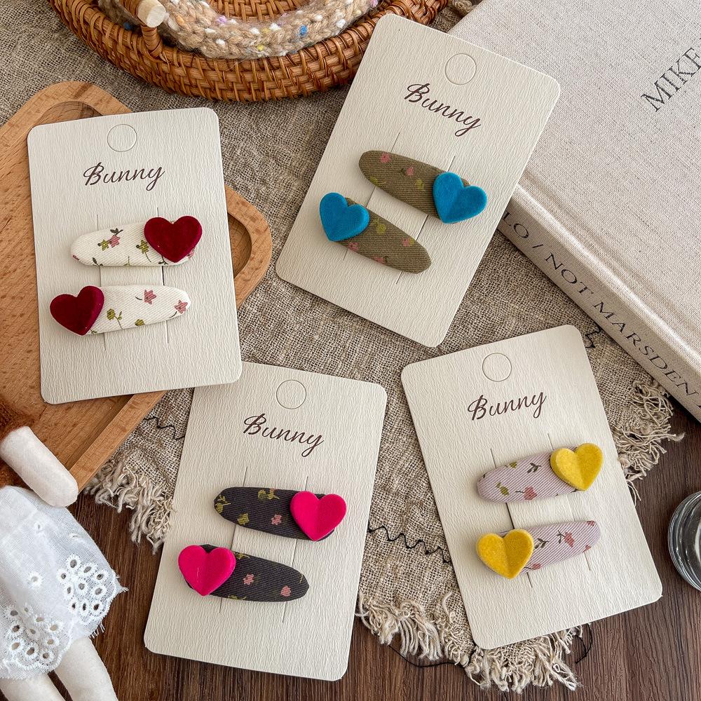 2pcs/lot Floral Love Fabric BB Clip Sweet Girl Hairpin Bangs Side Clip Children's Hair Clip Hairpin Barrettes Hair Accessories