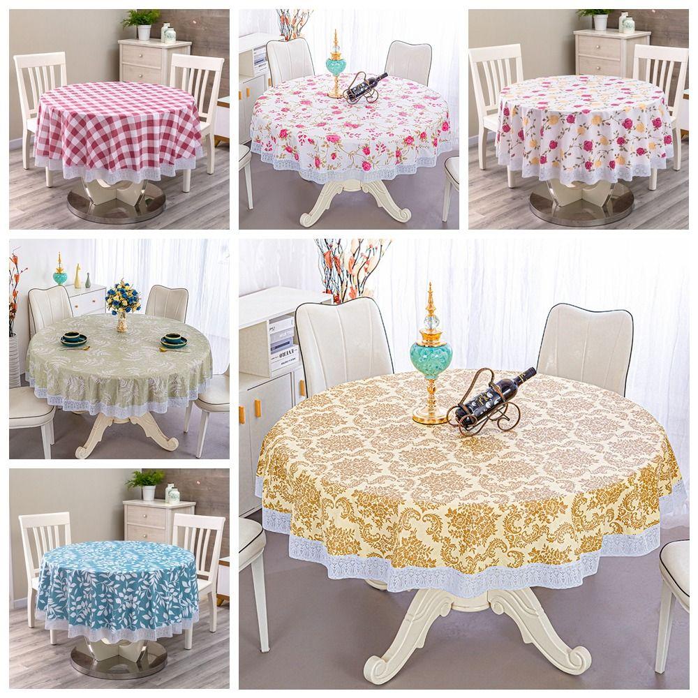 Printed Design PVC Tablecloth Pastoral Style Round Table Cover Waterproof Tablecloth  Hotel Use