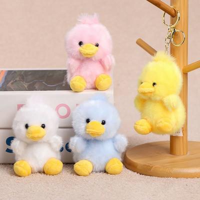 Plush Duck Pendant Keychain with Metal Ring, Soft Fluffy Stuffed Animal Bag Charm, Cute Duck Keychain for Backpack Handbag Purse Accessories