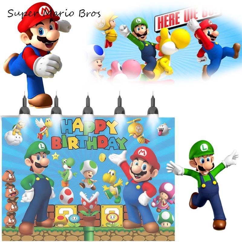 Super Mario Bros. Thema 3d Achtergrond Voor Kinderverjaardagsfeest Mario En Luigi