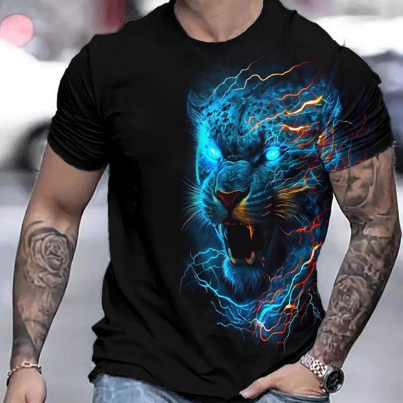 Summer Men's Tiger 3D Printed Pullover Loose Casual Round Neck Short Sleeved Shirt T-Shirts Men’s