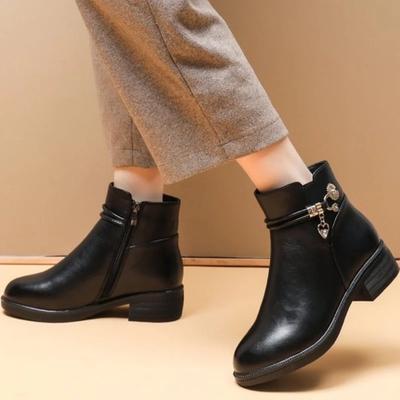 Buty damskie wysokiej jakości, zapinane na zamek, buty damskie, jesień, okrągły nosek, solidne, zwięzłe, na niskim obcasie, krótkie, baryłkowe, nagie buty