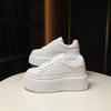 Women's 2025 European Spring Leather Platform Chunky Sole Lace-up Casual White Shoes