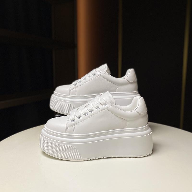 

Women s 2025 European Spring Leather Platform Chunky Sole Lace-up Casual White Shoes 37 білий
