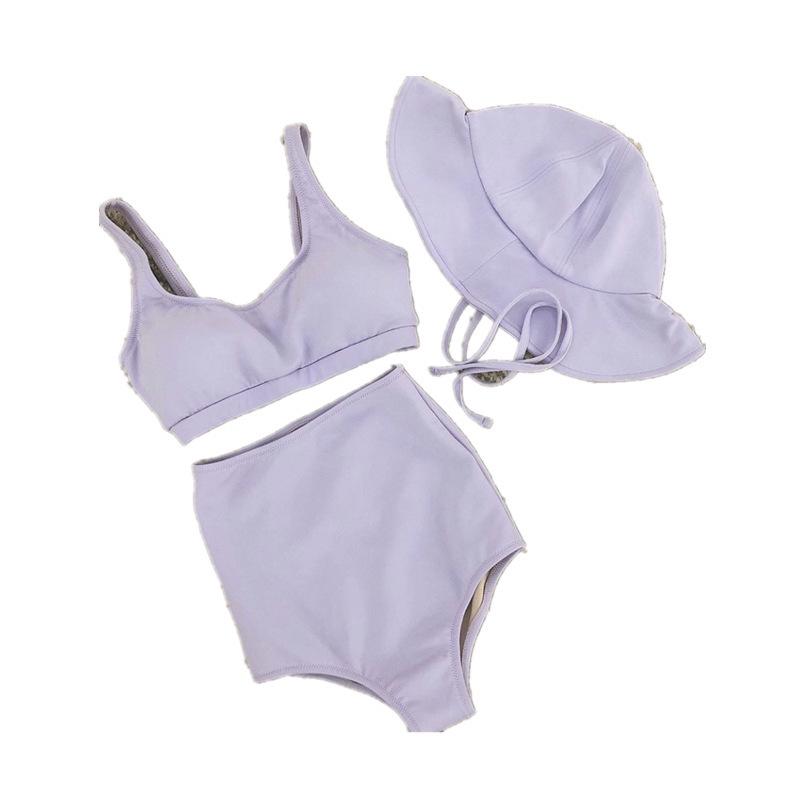 Korean Bikini Set: High-Waisted Swimwear with Sun Hat
