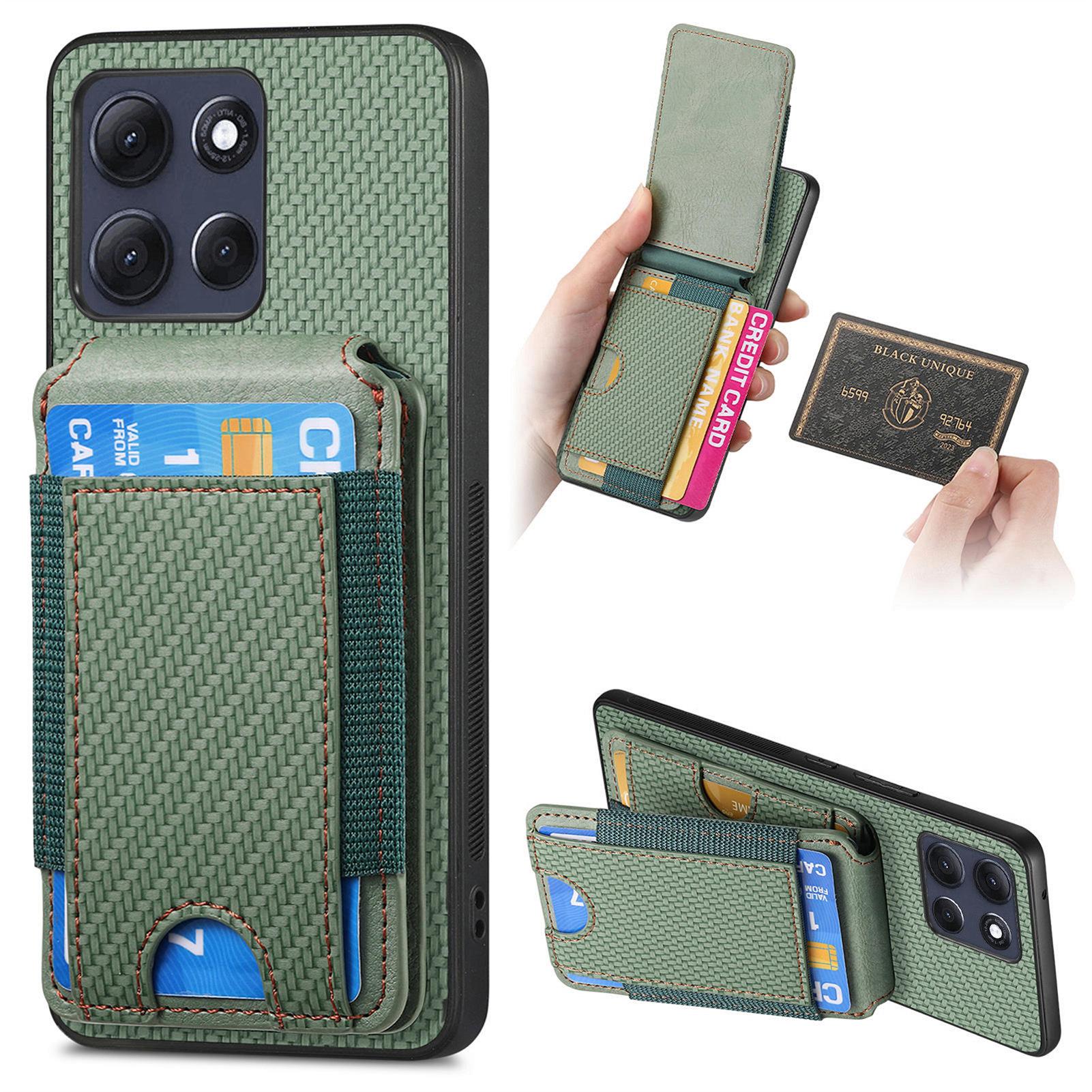 

Для Motorola Moto G86 Power 5G Чохол-книжка з текстурою вуглецевого волокна, з тримачем для карток, підставкою, регульованим кутом, захисна кришка