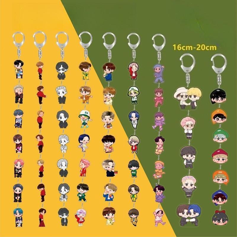 BTS Cute Cartoon Acrylic Chain Keychain, Bangtan Boys Multi-Figure Beaded Charm, Kpop ARMY Fans Bag Accessory