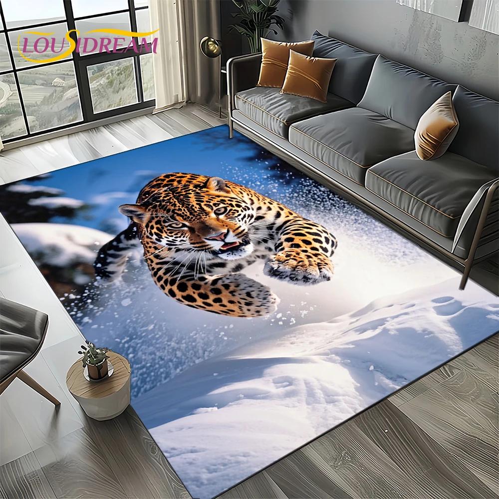 Fierce Tiger Lion Leopard Beast Animal Wildlife Cartoon Carpet Rug for Living Room Bedroom Sofa Decoration,Non-slip Floor Mat
